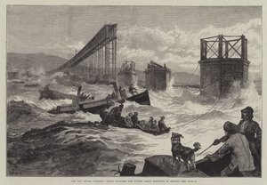 La catastrophe du pont de Tay, lancements à vapeur et barge de plongeurs employés dans la recherche