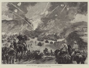 La guerre au Soudan, la cavalerie brûlant le village et le campement d