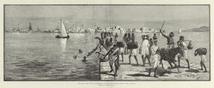 La guerre au Soudan, Massowah, depuis la deuxième île, montrant la chaussée