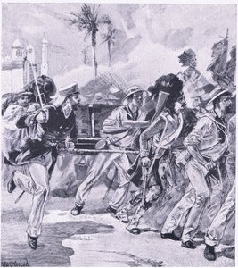 La brigade navale du HMS Shannon à Lucknow, novembre 1857, illustration de British Battles on Land and Sea, 1915 - William Heysham Overend