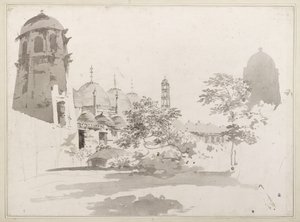 Vue de la Cuttera construite par Jaffier Cawn à Murishidbad, vers 1781 (lavis gris et crayon sur papier) - William Hodges