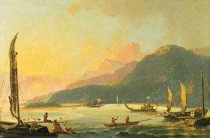 Galères de guerre tahitiennes dans la baie de Matavai, Tahiti
