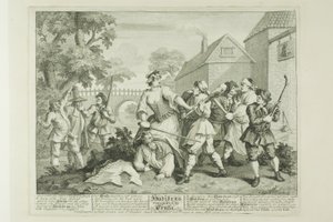 Hudibras vaincu par Trulla, cinquième planche de Hudibras