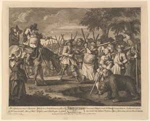 Première aventure de Hudibras Douze grandes illustrations pour Hudibras de Samuel Butler, Pl..., 1725-68