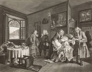 Mariage à la mode / Heirat nach der Mode. Feuille 6 : La mort de la dame / Le suicide de la comtesse - William Hogarth