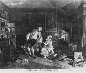 Le Mariage à la Mode, Planche 5, (La mort du comte) - William Hogarth