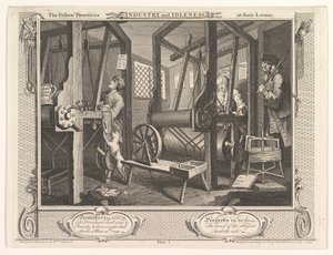Les apprentis compagnons à leurs métiers, Industrie et oisiveté, planche 1, 30 septembre 1747 - William Hogarth