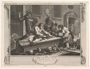 Le Paresseux jouant dans le cimetière Industrie et paresse, planche 3 - William Hogarth