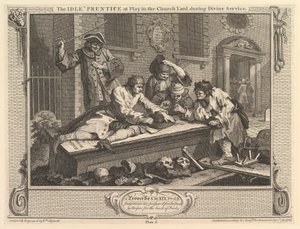 Le paresseux jouant dans le cimetière : Industrie et Paresse, planche 3, 30 septembre 1747 - William Hogarth