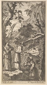 La Nouvelle Métamorphose, Planche 7 : Le Cardinal, un Ermite et Donna Angela tenant Fantasio - William Hogarth