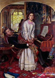 Le réveil de la conscience Une jeune femme dans le péché se lève soudainement, en proie à une révélation spirituelle, cherchant à échapper aux bras de son amant