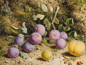 Nature morte avec prunes, une pêche et des cynorrhodons - William Hough