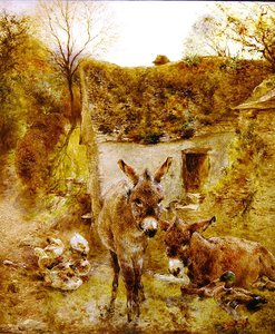 Ânes et canards dans une cour de ferme - William Huggins