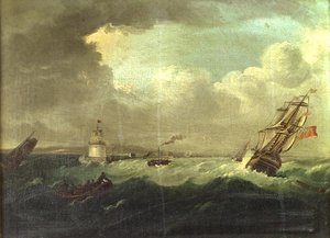 Navires au large de la Pigeon House, port de Dublin avec le yacht du vice-roi 