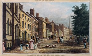 Broad Way depuis le Bowling Green, gravé par J.R. Hutchinson, 1828