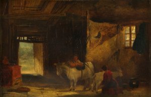Intérieur gallois avec fille trayant une chèvre - William James Muller