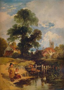 Scène de rivière avec enfants Les jeunes pêcheurs, 1843 - William James Muller