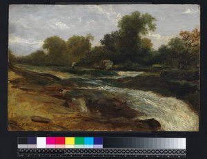 Paysage fluvial avec un pêcheur à la ligne, 1842