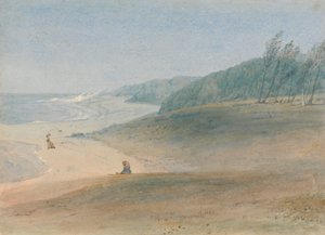 Maurice - un enfant regardant sa mère marcher près de la mer, présumée Mme Chamberlayne et un de ses enfants