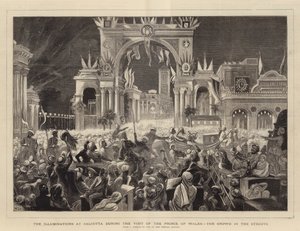 Les illuminations à Calcutta lors de la visite du Prince de Galles, la foule dans les rues - William John Hennessy