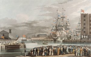 Dock de St. Katherine : Ouverture le 25 octobre 1828, gravé par E. Duncan - William John Huggins