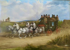 Le carrosse de Londres à Brighton tiré par une équipe de chevaux gris - William Joseph Shayer