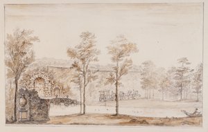 Chiswick, dessin pour une cascade rustique et un pont contre la terrasse - William Kent