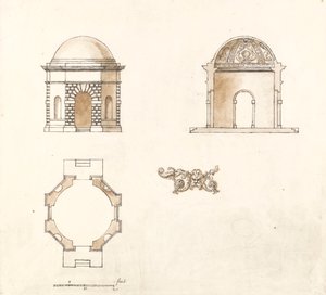 Temple octogonal à Shotover Park, Oxfordshire : Plan, section et élévation