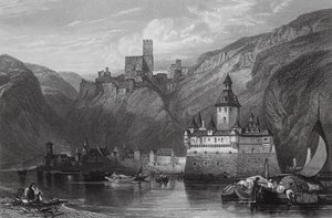 Caub, Château de Gutenfels et le Pfalz, Rhin - William Leighton (after) Leitch