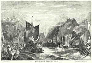 Embarquement des Grecs pour la guerre de Troie (gravure) - William Linton