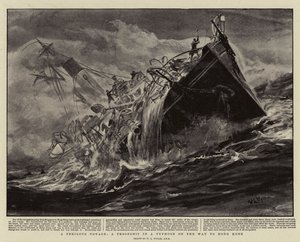 Un voyage périlleux, un navire de troupes dans un typhon en route pour Hong Kong - William Lionel Wyllie