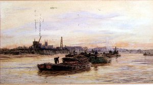 Barges au coucher du soleil - William Lionel Wyllie