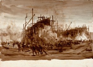 Navires en fer sur les stocks - William Lionel Wyllie
