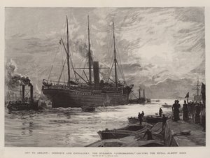 En route pour Ashanti, au revoir et bonne chance!, le vapeur Coromandel quittant le Royal Albert Dock