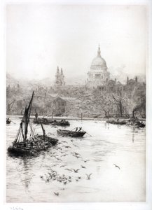 Navires et mouettes sous St Pauls - William Lionel Wyllie