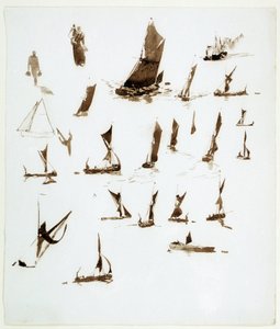 Études de péniches sur la Tamise (Angleterre). Gouache tirée d