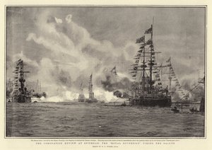 Revue du couronnement à Spithead, le Royal Sovereign tirant la salve - William Lionel Wyllie