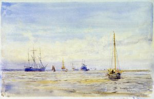 La rivière Hamble (Angleterre) et la navigation de plaisance. Aquarelle, fin du 19e siècle, par William Lionel Wyllie - William Lionel Wyllie