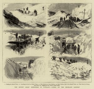 La récente grande tempête de neige en Écosse, scènes sur le chemin de fer des Highlands - William Lionel Wyllie