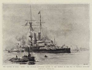 Le Sauvetage du HMS Howe, le Cuirassé Handicapé passant par la Medway en Route vers le Chantier Naval de Chatham - William Lionel Wyllie