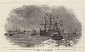 La visite de la reine à Liverpool, le Claughton, avec Sa Majesté à bord, passant devant le White Star SS Republic sur la Mersey