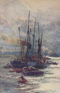 Déchargement de charbon dans des barges