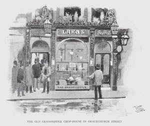 La vieille maison de grillades Grasshopper dans Gracechurch Street - William Luker