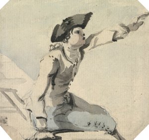 Homme assis sur un parapet agitant son bras gauche