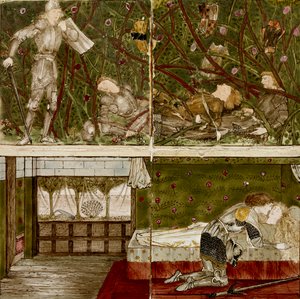 Seize carreaux formant huit illustrations du conte 