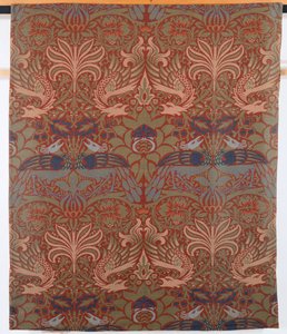 Paon et dragon, rideau en sergé tissé à la main, Morris & Co., 1878 - William Morris