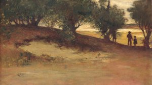Banc de sable avec des saules, magnolia