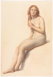 Nu féminin, assis, vue de trois quarts de face