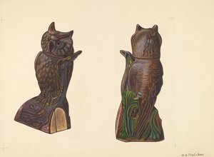 Banque de hibou sur bûche, vers 1937 - William O. Fletcher