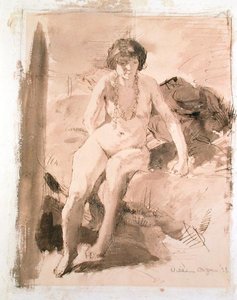 Une fille nue assise sur un lit